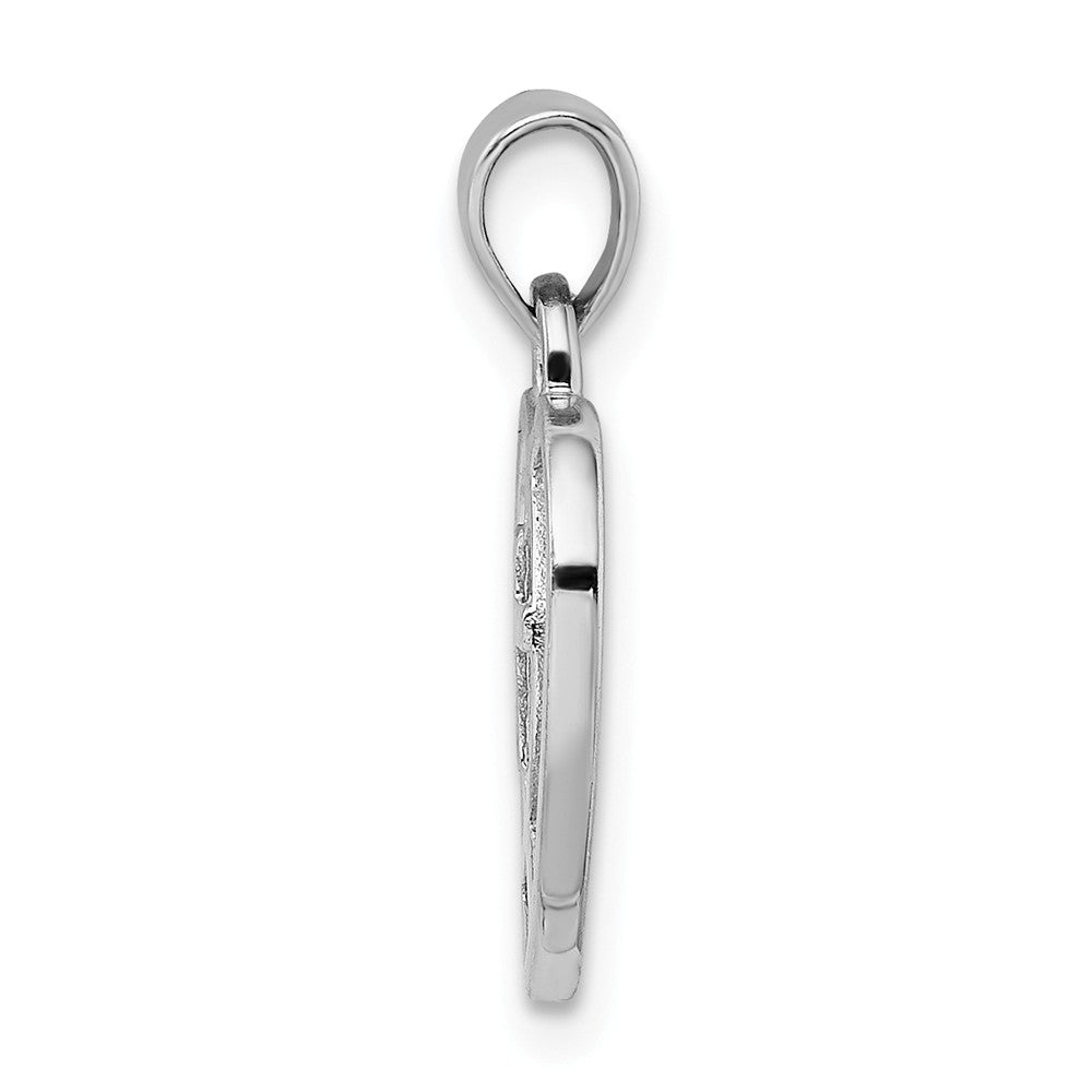 Million Charms 925 Sterling Silver Rhodium-Plated Heart With Ichthus, Relgious Cross Pendant