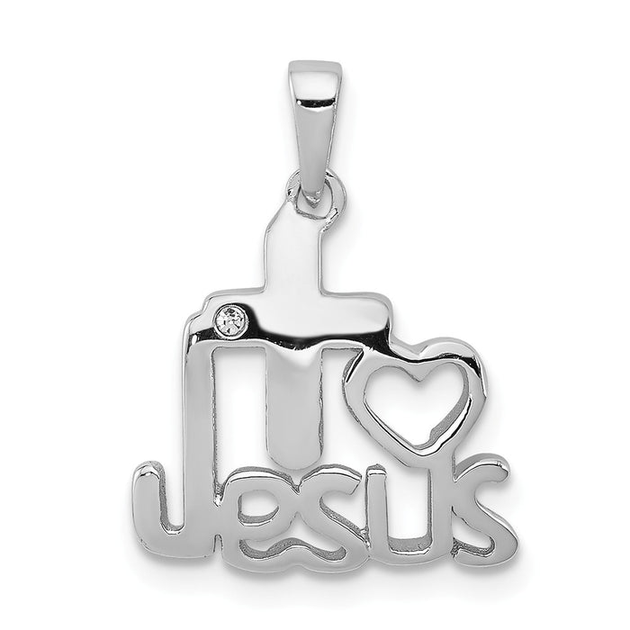 Million Charms 925 Sterling Silver Rhodium-Plated Crystal I ? Jesus Pendant