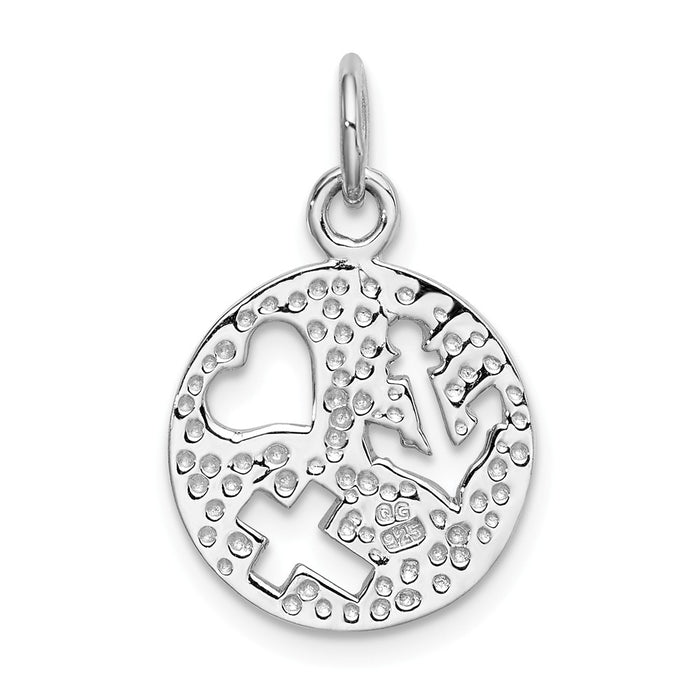 Million Charms 925 Sterling Silver Rhodium-Plated Cut-Out Heart, Cross, Nautical Anchor Charm