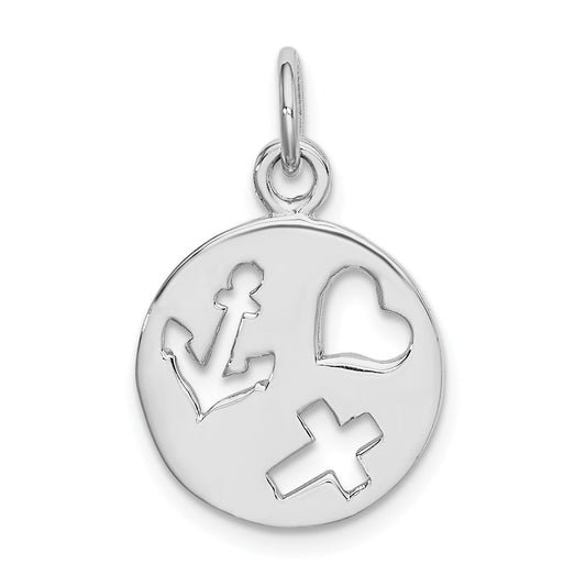 Million Charms 925 Sterling Silver Rhodium-Plated Cut-Out Heart, Cross, Nautical Anchor Charm