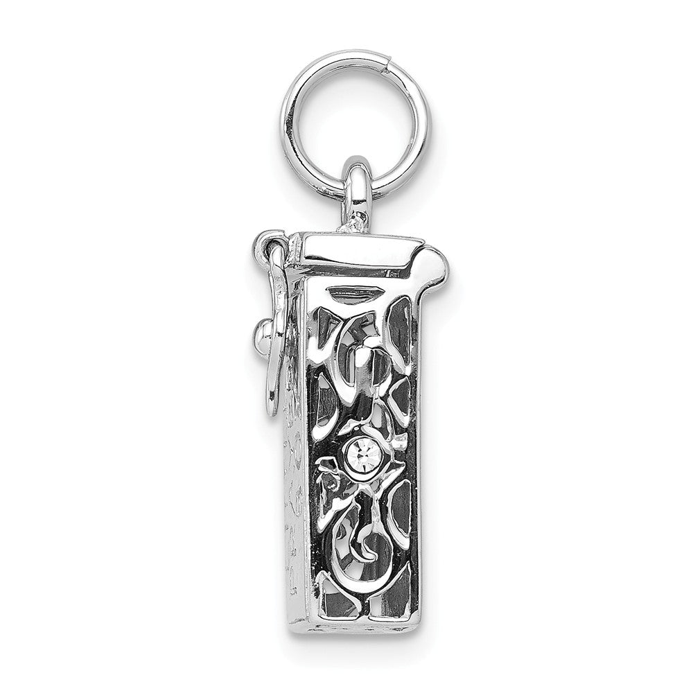 Million Charms 925 Sterling Silver Rhodium-Plated Polished (Cubic Zirconia) CZ Little Prayer Box Pendant