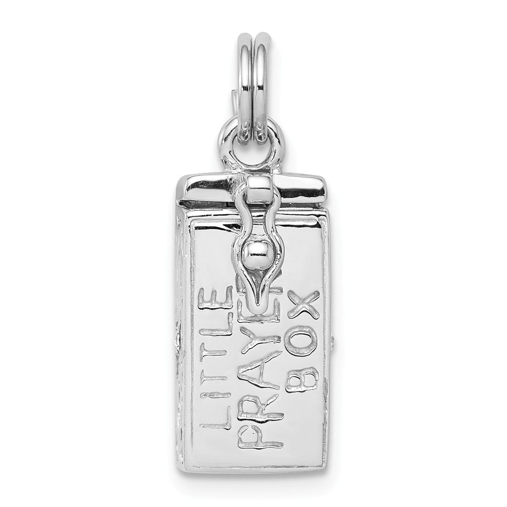 Million Charms 925 Sterling Silver Rhodium-Plated Polished (Cubic Zirconia) CZ Little Prayer Box Pendant