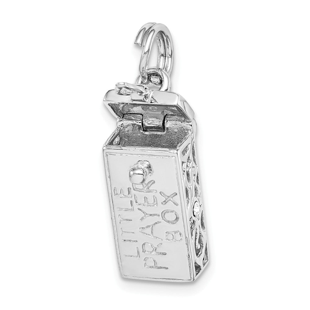 Million Charms 925 Sterling Silver Rhodium-Plated Polished (Cubic Zirconia) CZ Little Prayer Box Pendant