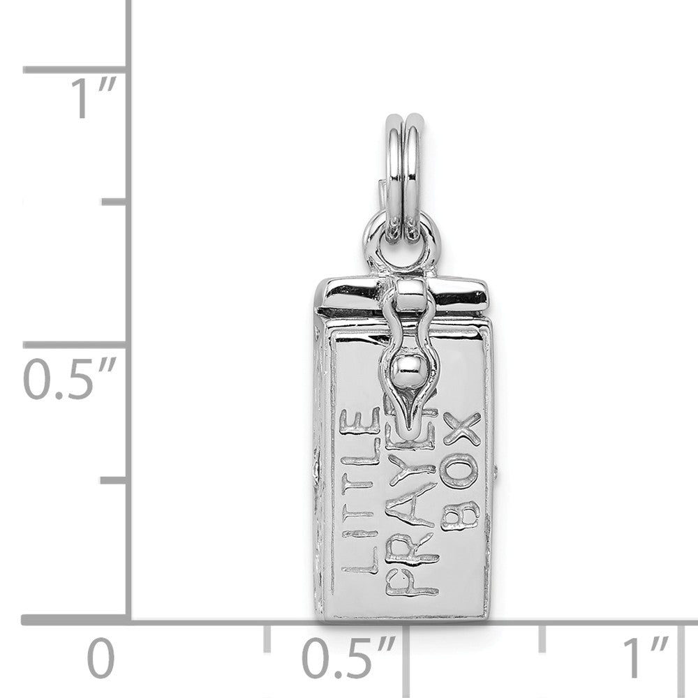 Million Charms 925 Sterling Silver Rhodium-Plated Polished (Cubic Zirconia) CZ Little Prayer Box Pendant