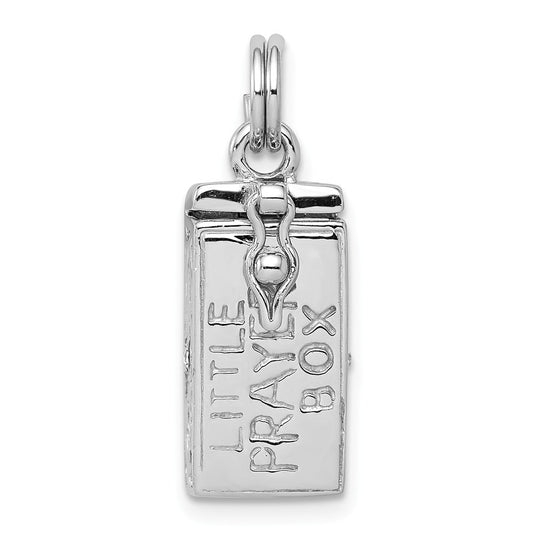 Million Charms 925 Sterling Silver Rhodium-Plated Polished (Cubic Zirconia) CZ Little Prayer Box Pendant