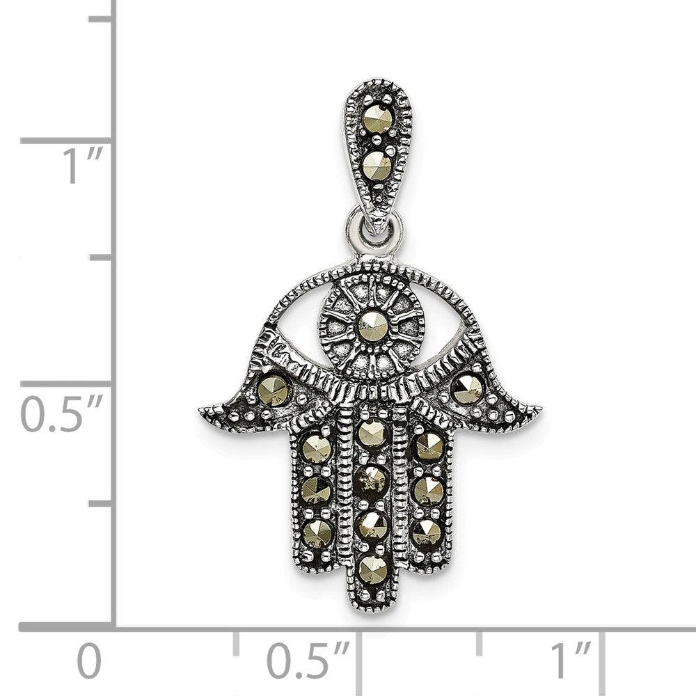 Million Charms 925 Sterling Silver Antiqued Marcasite Chamseh Hand Pendant