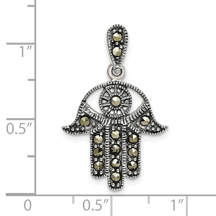 Million Charms 925 Sterling Silver Antiqued Marcasite Chamseh Hand Pendant