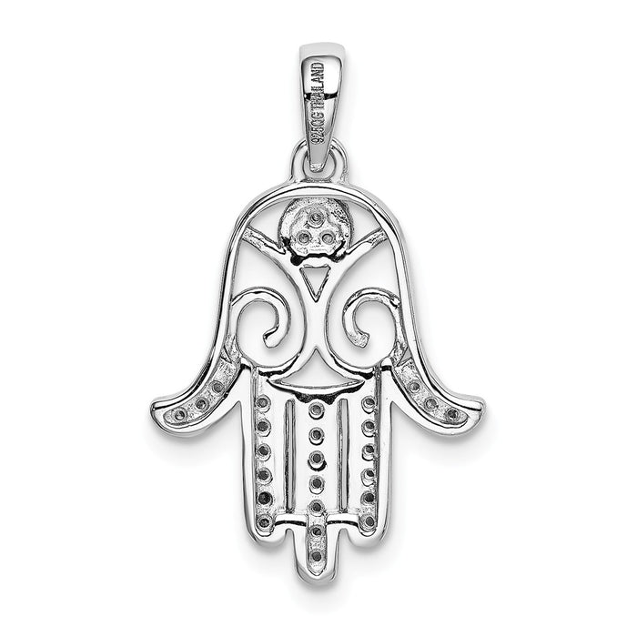 Million Charms 925 Sterling Silver Rhodium-Plated (Cubic Zirconia) CZ Chamseh Hand Pendant