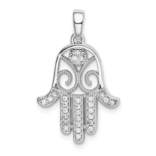 Million Charms 925 Sterling Silver Rhodium-Plated (Cubic Zirconia) CZ Chamseh Hand Pendant