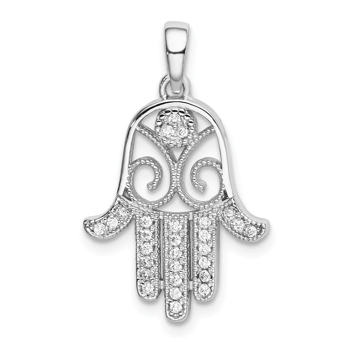 Million Charms 925 Sterling Silver Rhodium-Plated (Cubic Zirconia) CZ Chamseh Hand Pendant
