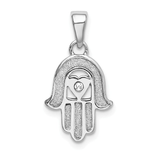 Million Charms 925 Sterling Silver Rhodium-plated Enamel Glitter Fabric Glass Stone Hamseh Pendant