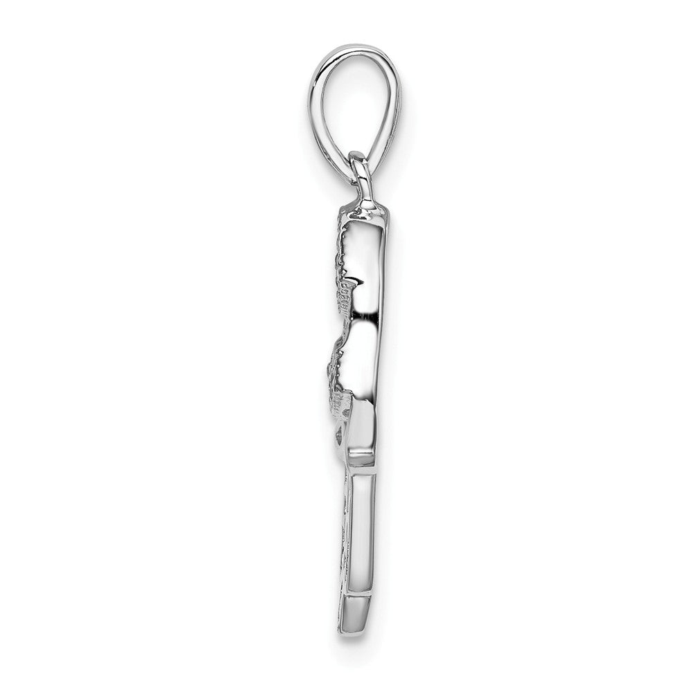 Million Charms 925 Sterling Silver Rhodium-plated Black/White (Cubic Zirconia) CZ Syn. Sapphire Chamseh Hand Pendant