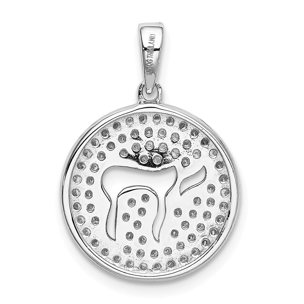 Million Charms 925 Sterling Silver Rhodium-Plated (Cubic Zirconia) CZ Round Chai Pendant
