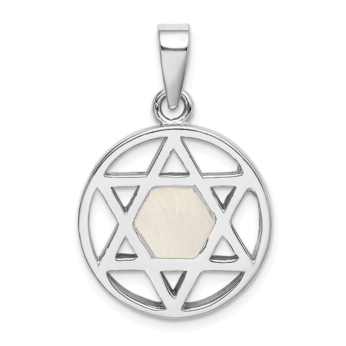 Million Charms 925 Sterling Silver Rhodium-Plated Mop Religious Jewish Star Of David Pendant