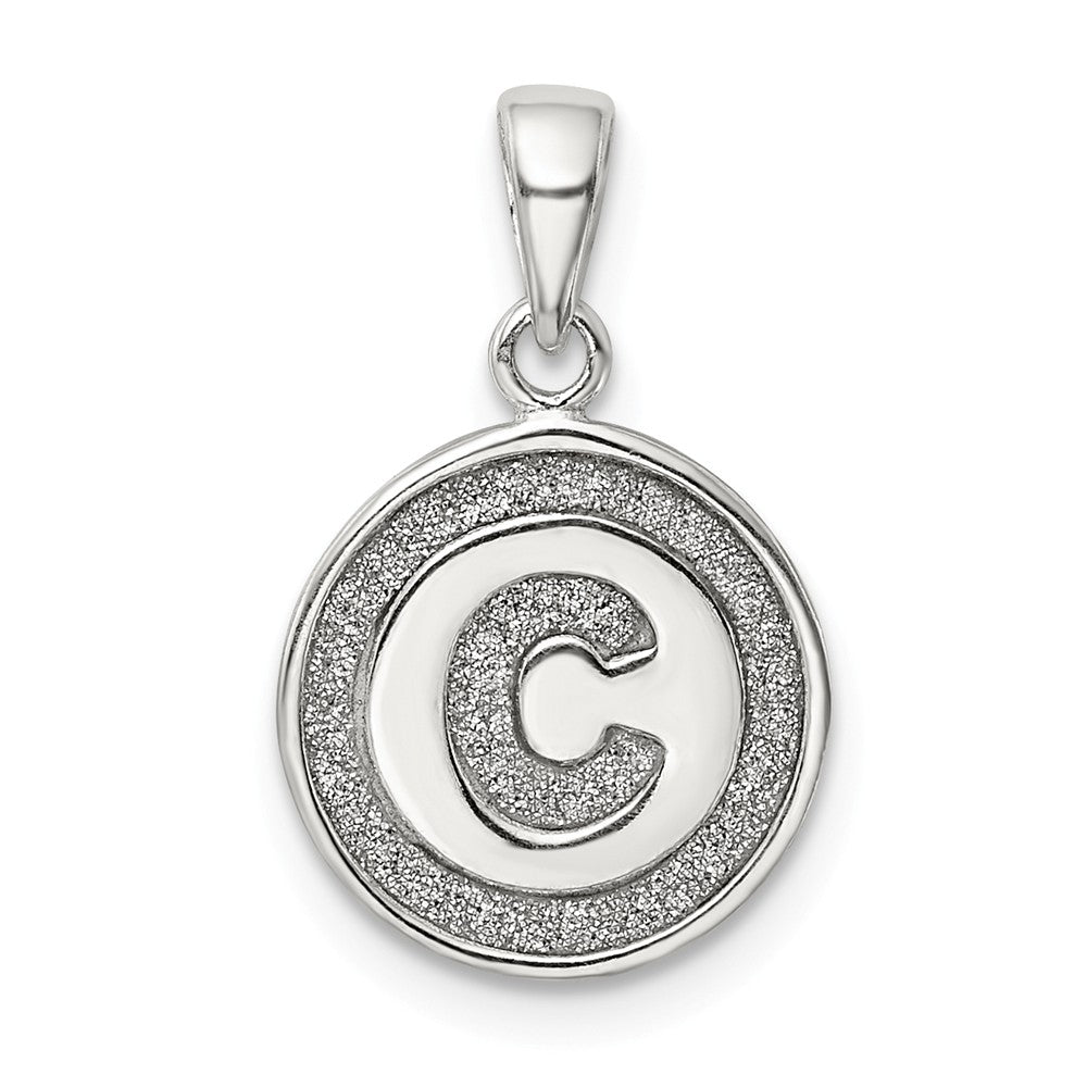 Million Charms 925 Sterling Silver Glitter Enamel Letter C Circle Pendant