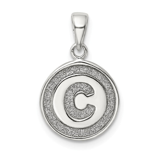 Million Charms 925 Sterling Silver Glitter Enamel Letter C Circle Pendant