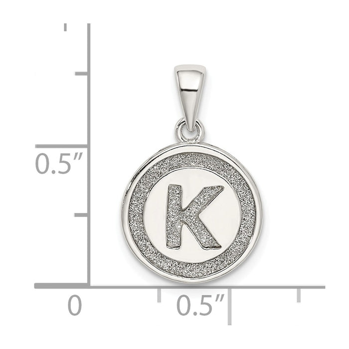 Million Charms 925 Sterling Silver Glitter Enamel Letter K Circle Pendant