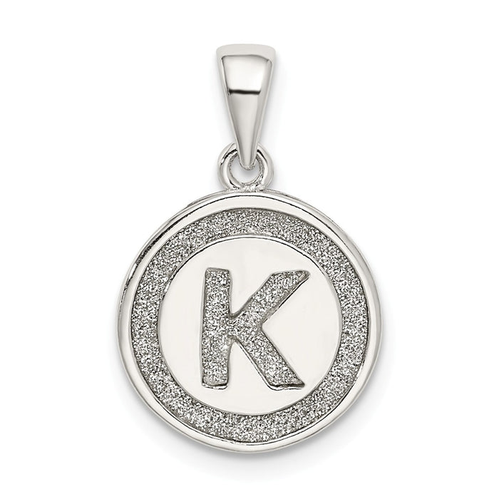 Million Charms 925 Sterling Silver Glitter Enamel Letter K Circle Pendant
