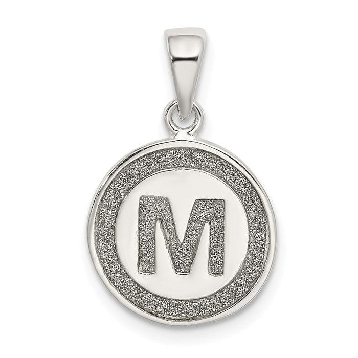 Million Charms 925 Sterling Silver Glitter Enamel Letter M Circle Pendant