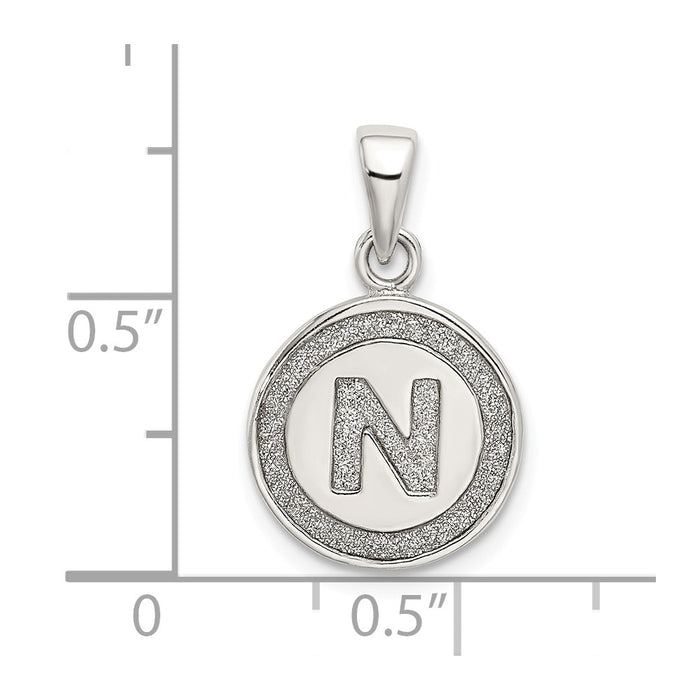 Million Charms 925 Sterling Silver Glitter Enamel Letter N Circle Pendant