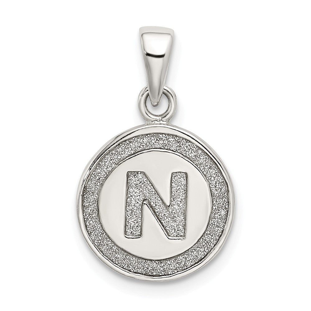 Million Charms 925 Sterling Silver Glitter Enamel Letter N Circle Pendant