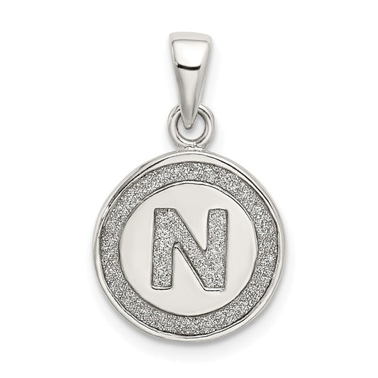 Million Charms 925 Sterling Silver Glitter Enamel Letter N Circle Pendant