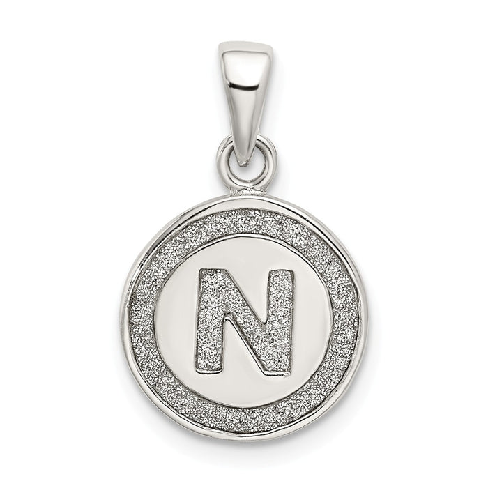 Million Charms 925 Sterling Silver Glitter Enamel Letter N Circle Pendant