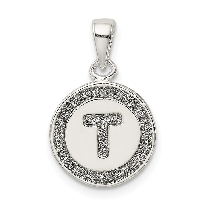 Million Charms 925 Sterling Silver Glitter Enamel Letter T Circle Pendant