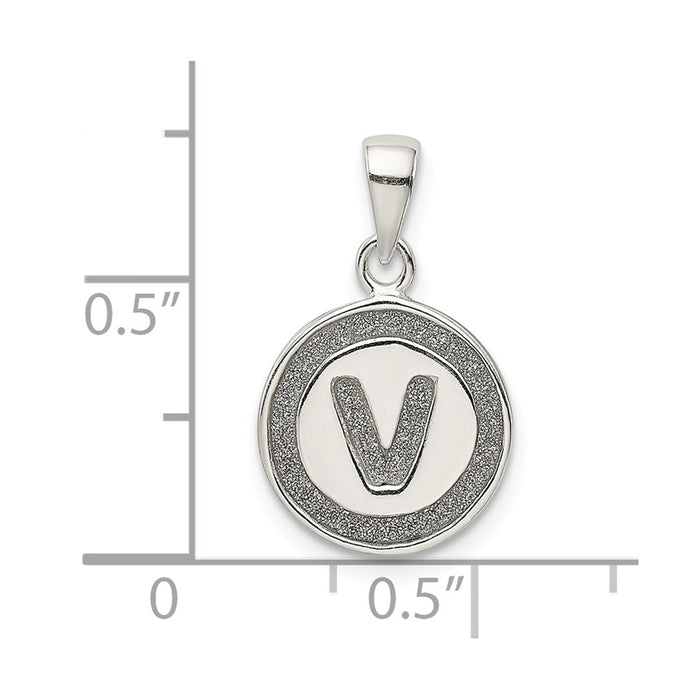 Million Charms 925 Sterling Silver Glitter Enamel Letter V Circle Pendant