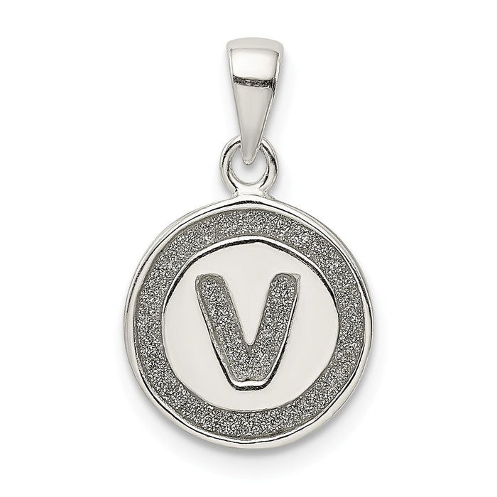 Million Charms 925 Sterling Silver Glitter Enamel Letter V Circle Pendant