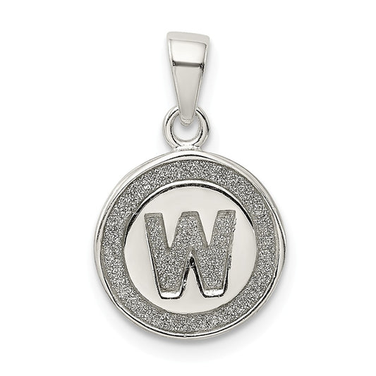 Million Charms 925 Sterling Silver Glitter Enamel Letter W Circle Pendant