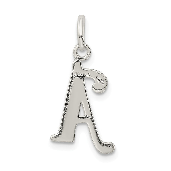 Million Charms 925 Sterling Silver Polished Glitter Enamel Letter A Pendant