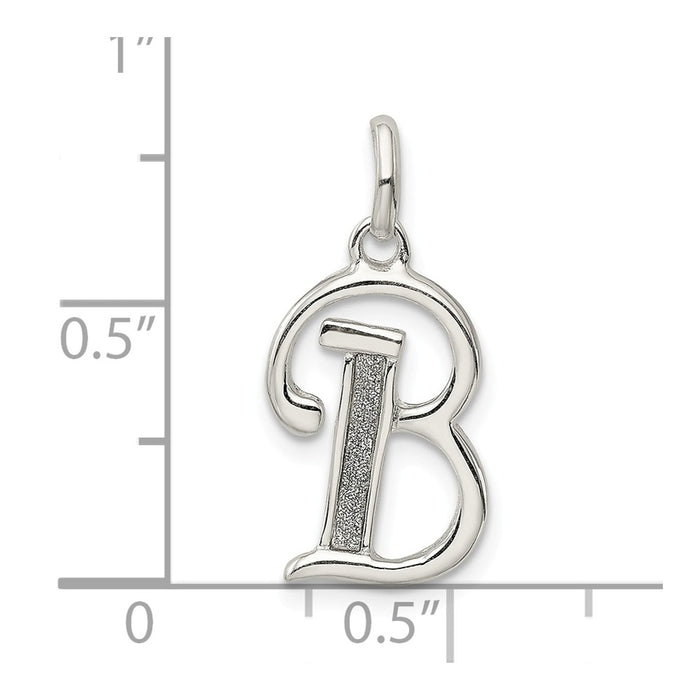 Million Charms 925 Sterling Silver Polished Glitter Enamel Letter B Pendant