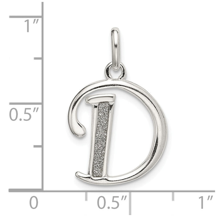 Million Charms 925 Sterling Silver Polished Glitter Enamel Letter D Pendant