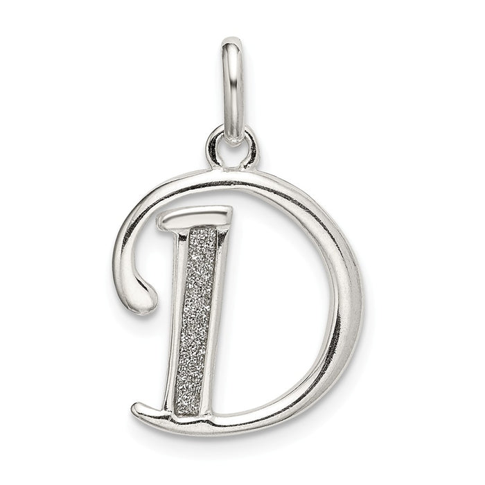 Million Charms 925 Sterling Silver Polished Glitter Enamel Letter D Pendant