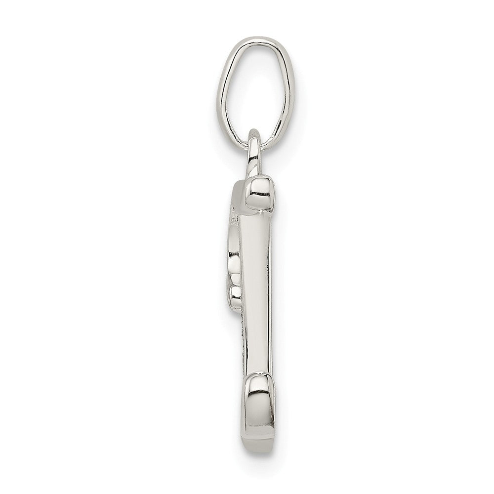 Million Charms 925 Sterling Silver Polished Glitter Enamel Letter I Pendant