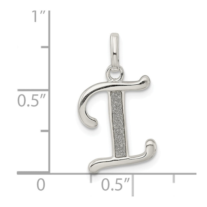 Million Charms 925 Sterling Silver Polished Glitter Enamel Letter I Pendant