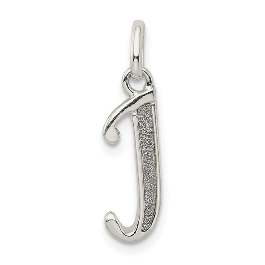 Million Charms 925 Sterling Silver Polished Glitter Enamel Letter J Pendant