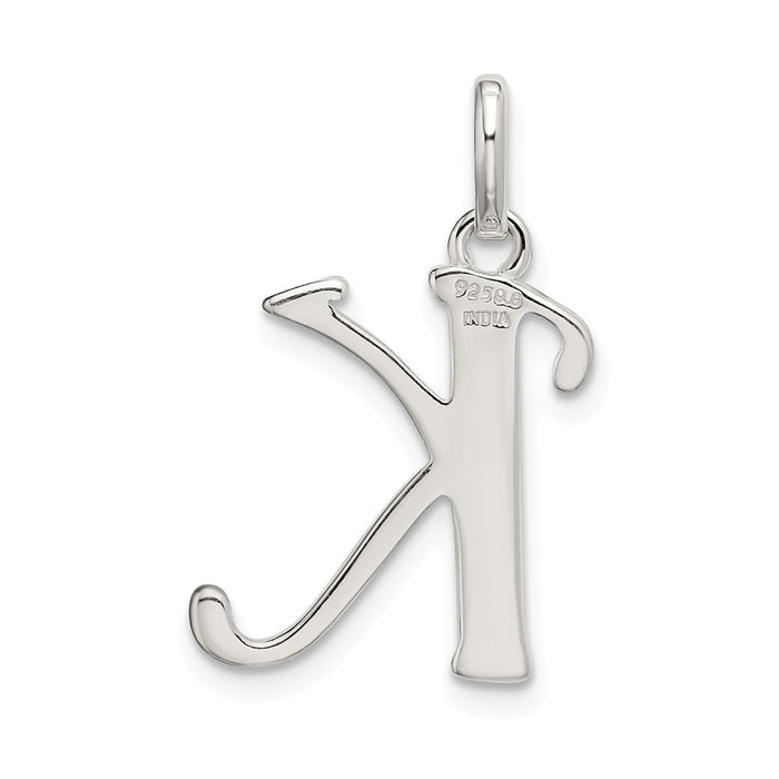 Million Charms 925 Sterling Silver Polished Glitter Enamel Letter K Pendant