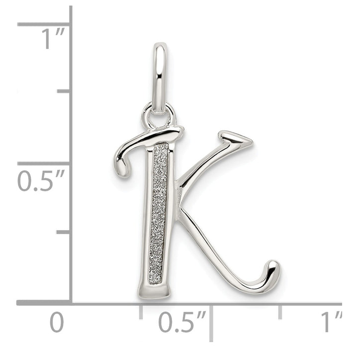 Million Charms 925 Sterling Silver Polished Glitter Enamel Letter K Pendant