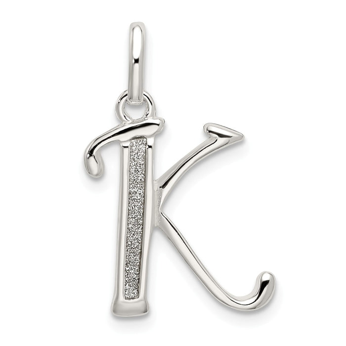 Million Charms 925 Sterling Silver Polished Glitter Enamel Letter K Pendant