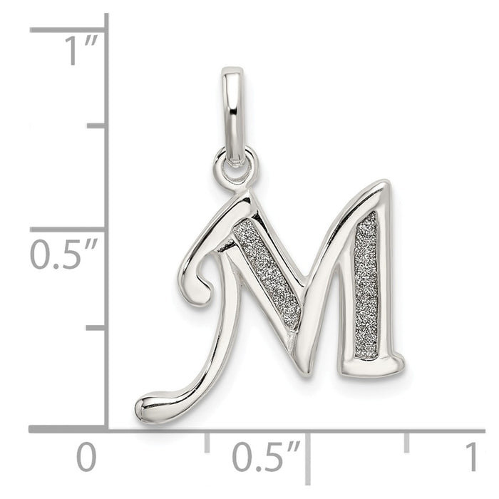 Million Charms 925 Sterling Silver Polished Glitter Enamel Letter M Pendant