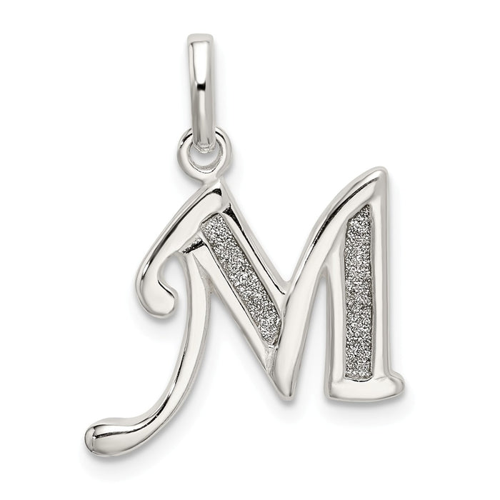 Million Charms 925 Sterling Silver Polished Glitter Enamel Letter M Pendant