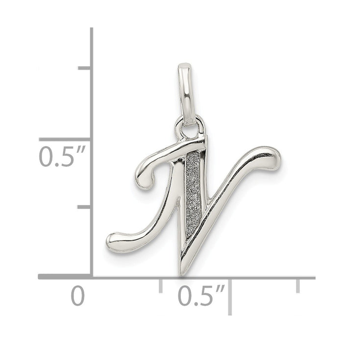 Million Charms 925 Sterling Silver Polished Glitter Enamel Letter N Pendant
