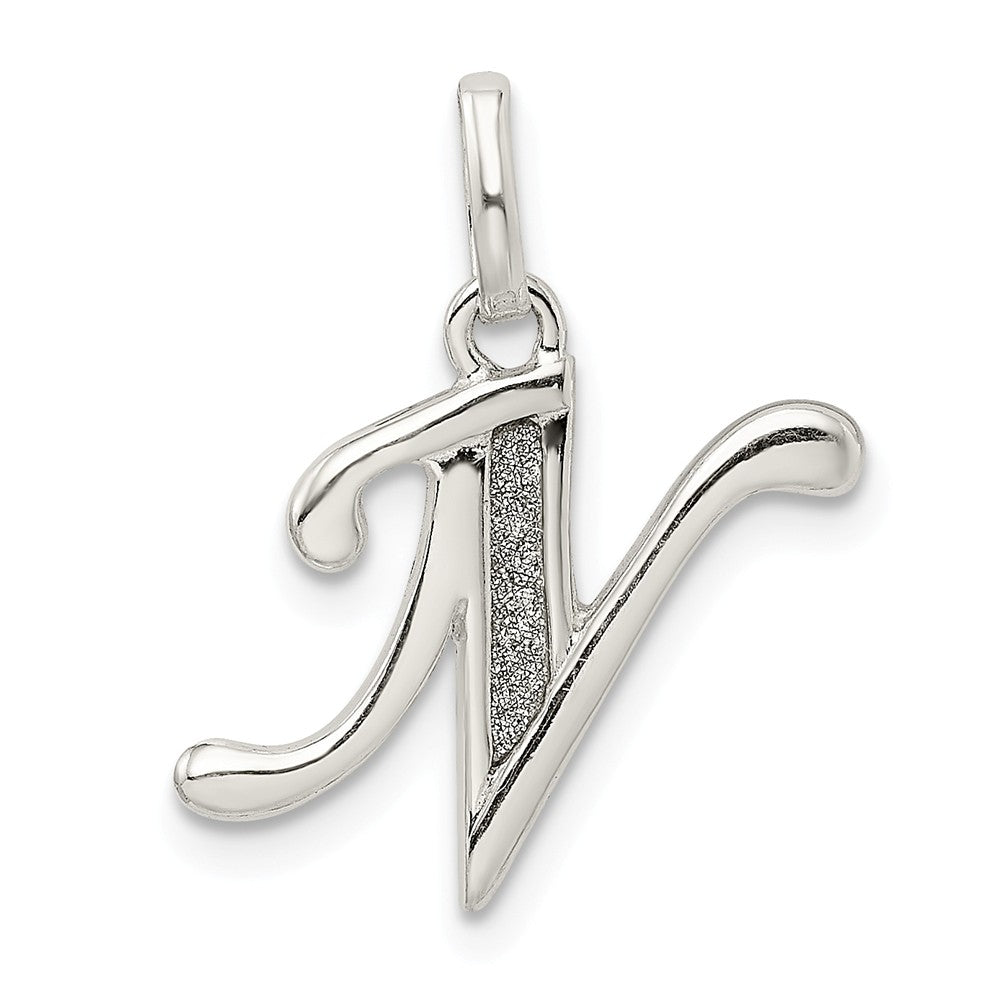 Million Charms 925 Sterling Silver Polished Glitter Enamel Letter N Pendant