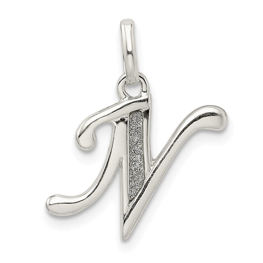 Million Charms 925 Sterling Silver Polished Glitter Enamel Letter N Pendant