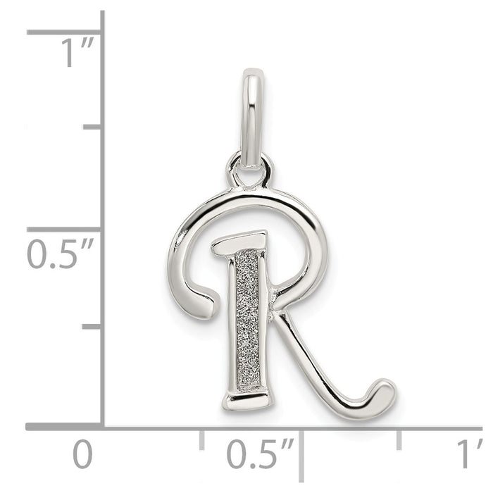 Million Charms 925 Sterling Silver Polished Glitter Enamel Letter R Pendant