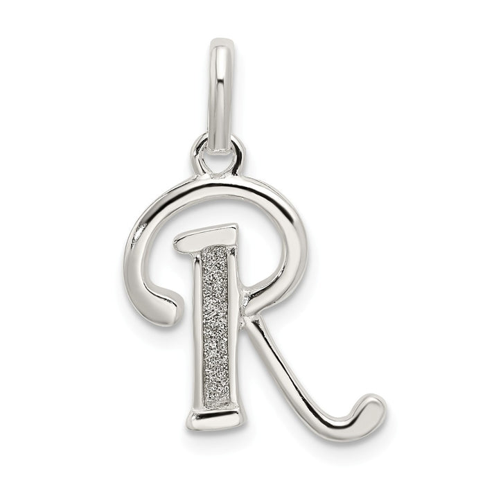 Million Charms 925 Sterling Silver Polished Glitter Enamel Letter R Pendant