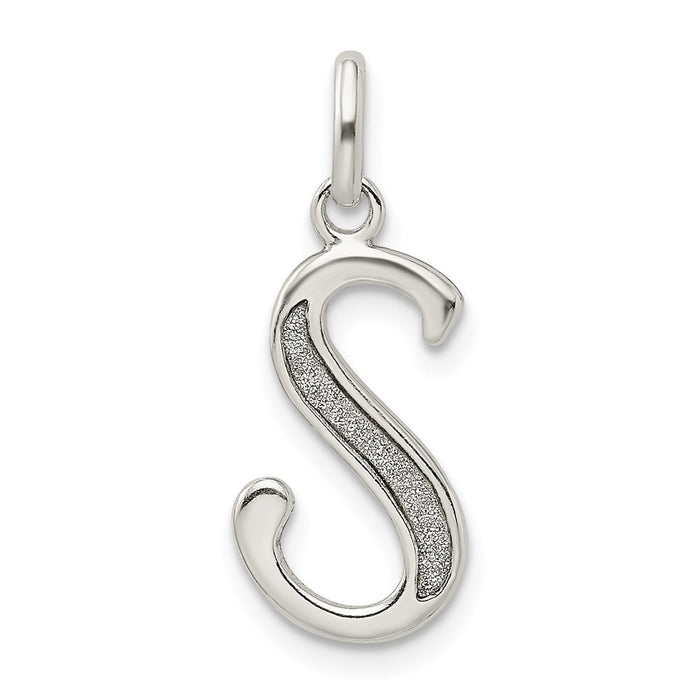 Million Charms 925 Sterling Silver Polished Glitter Enamel Letter S Pendant