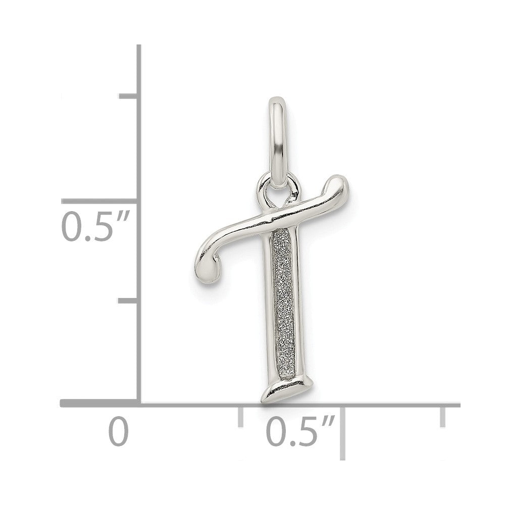 Million Charms 925 Sterling Silver Polished Glitter Enamel Letter T Pendant